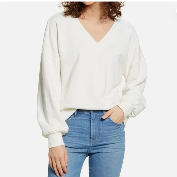 Madewell off-white V-Neck Sweatshirt size M. Oversized. Balloon sleeves - Picture 1 of 16